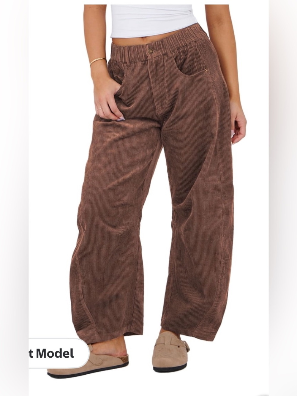 Brown wide leg corduroy barrel pants